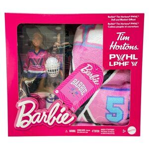 Tim Hortons Box Set PWHL Barbie Hockey Player Doll &  Blanket Blonde New Ltd Ed
